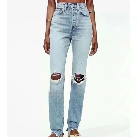 Re/Done Light Blue Distressed Women Jeans - Picture 1 of 5